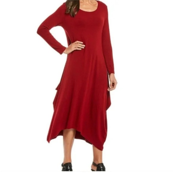 NWT Bryn Walker Chelsea Midi Dress Red Lagenlook Asymmetrical Size M - Picture 8 of 9